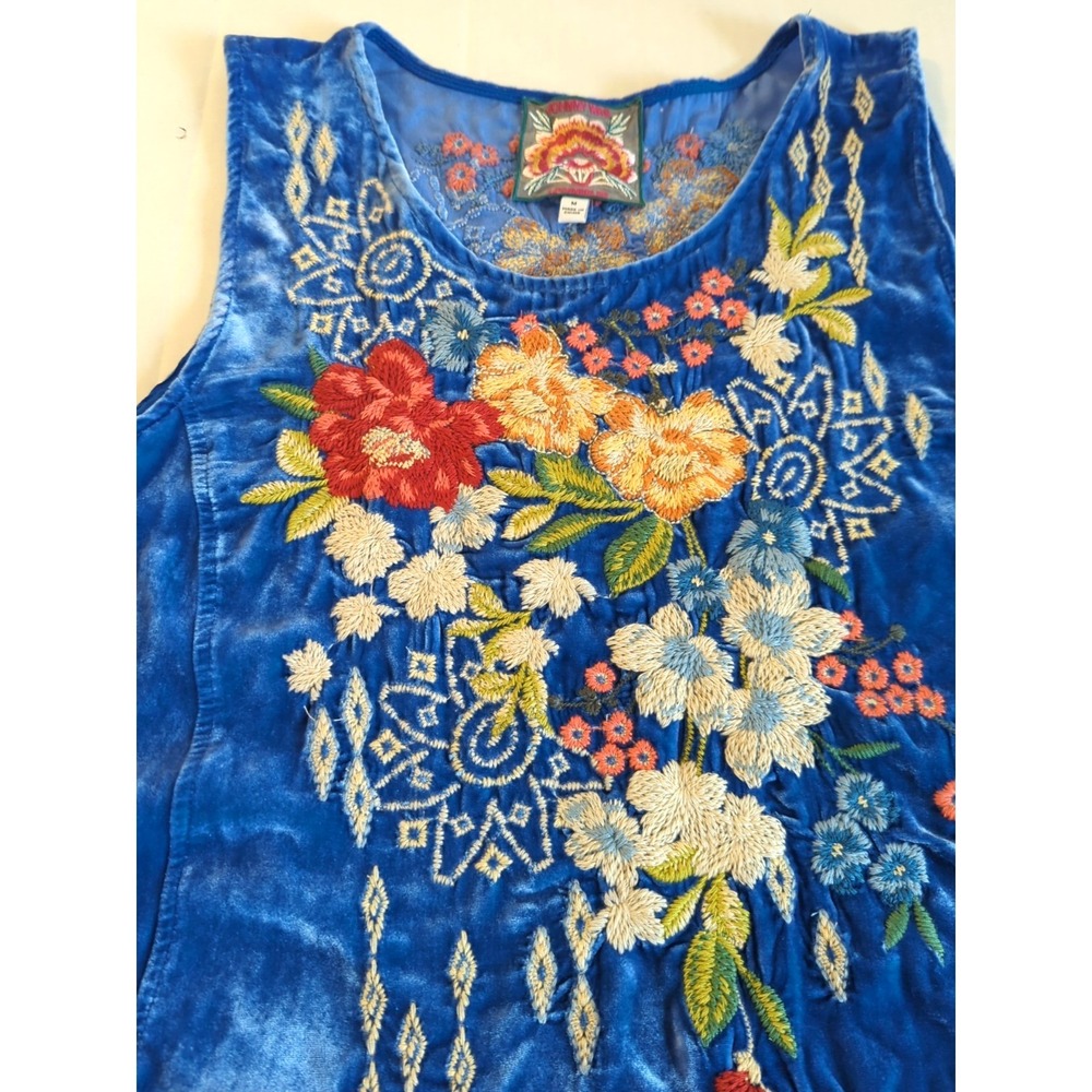 JOHNNY WAS Embroidered Josephine Velvet Swing Tank Top M Festival Boho Timeless